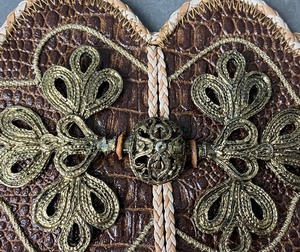 lot 55 image: Unique Wide Womens Belt- Leather, Woven Fabric & Metal in Earth Tones