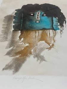 lot 77 image: Signed & Numbered -William Mathews Navajo Yei Mask Intaglio Print, Framed #4780 (3ft Tall)
