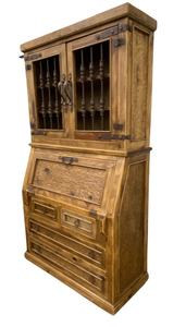 lot 194 image: OE Designs Solid Wood & Iron Custom Desk and Hutch from Mexico