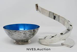 lot 143 image: Dansk Candleabra, Danish Blue Twl Bowl