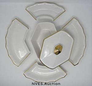 lot 155 image: White and Gold Calif SidesDips Serving Set