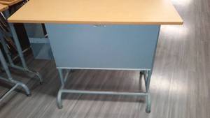 lot 21 image: (4) Blue Metal and Laminate Desks.