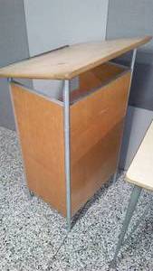 lot 80 image: Misc. Office Lot. 6 Drawer Desk, File Cabinet, Worktable and Podium.