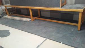lot 121 image: Wood and Laminate Table. Granite Look, 180 in.