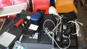 lot 557 image: Big Lot of Misc. Mounts, Keyboards, Power Strip and More.