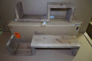 lot 15 image: Natural Tone Floating Wood Shelf Set