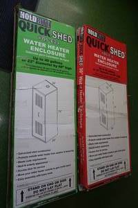 lot 152 image: 2 Holdrite Quickshed Galvanized Steel Water Heater Enclosures -Damaged