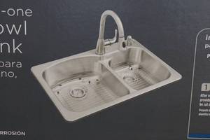 lot 156 image: Glacier Bay 18-Gauge All-In-One Double Bowl Kitchen Sink