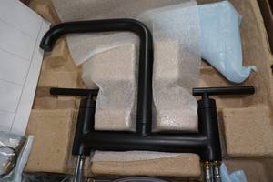 lot 21 image: Kohler Purist Deck Mount Bridge Sink Faucet - Matte Black