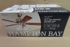 lot 121 image: Hampton Bay 44 LED Indoor Ceiling Fan -Brushed Nickel