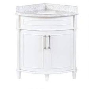lot 77 image: Home Decorators Collection Aberdeen 32 x 23 Corner Vanity - White