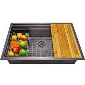 lot 142 image: AKDY Stainless Steel Single Bowl Undermount Workstation - Matte Black