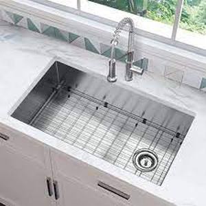 lot 144 image: All-In-One Under Mount 16G Stainless Steel 36 Single Bowl Sink with Faucet in Brushed Finish