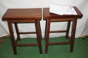 lot 195 image: NEW 24 Walnut Counter Stools - Set of 2