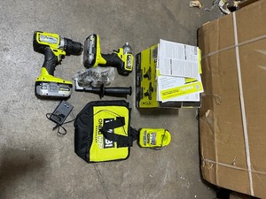 RYOBI ONE HP 18V Brushless Cordless 12 in. Hammer Drill and 14 in 4-Mode Impact Driver Kit w (2) Batteries, Charger, & Bag