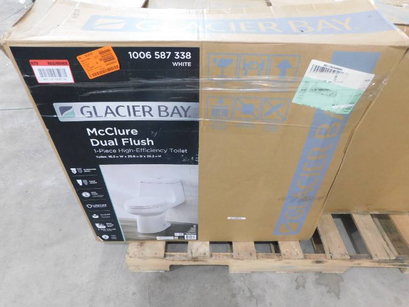 lot 18 image: Glacier Bay 1-piece 1.1 GPF1.6 GPF High Efficiency Dual Flush Elongated Toilet in White Slow-Close, Seat Included