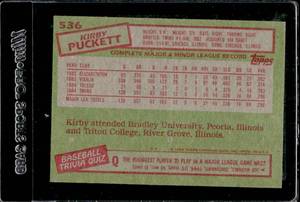 lot 1 image: 1985 Topps Kirby Puckett Rookie Card #536