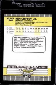 lot 76 image: 1989 Fleer Ken Griffey Jr. Rookie #548