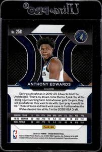 lot 90 image: 2020 Prizm Anthony Edwards Rookie #258