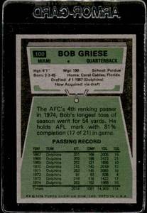 lot 44 image: 1975 Topps Bob Griese #100