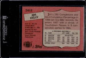 lot 143 image: 1987 Topps Jim Kelly Rookie #362