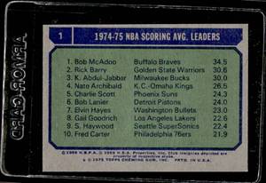 lot 114 image: 1975 Topps NBA Scoring Leaders #1 Kareem Abdul-Jabbar
