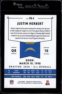 lot 166 image: 2020 Panini Justin Herbert Rookie #PA-3