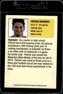 lot 170 image: 2014 Hot Shot Prospects Patrick Mahomes Rookie