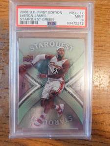 lot 85 image: PSA 9 Mint 2008 UD First Edition Starquest Green LeBron James #17