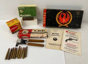 Group Of Misc. Ammo And Gun Related Items Including, Ruger Single Six Original Box And Manuals, Bullet Mold And More