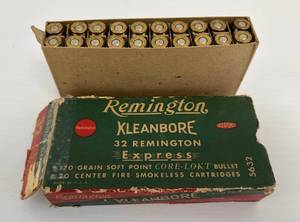 Vintage Remington KleanBore 32 Remington Express Ammo (Full Box)