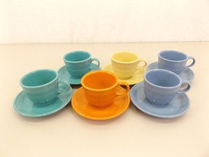 12 Piece Set of Homer Laughlin Fiesta Ware Coffee Cups and Saucers