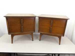2 Mid Century Bassett Mayan Walnut End Tables