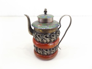 Small Antique Cloisonne Dragon Monkey Teapot