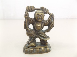 Small 3.75 Antique SOLID Brass Buddha Luck and Prosperity Statue