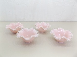 4 Vintage Fenton Pink Ruffled Bowls