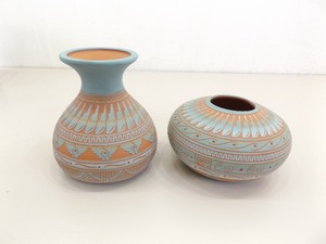 2 Pieces of Signed Sylvia Johnson Carved Navajo Indian Pottery