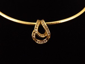 14K Yellow Gold Flexible Omega Necklace wDiamond Slide Pendant (24.9 Grams TW)