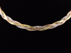 .925 Sterling Silver Vermeil Tri-Tone 3 Strand Herringbone Necklace