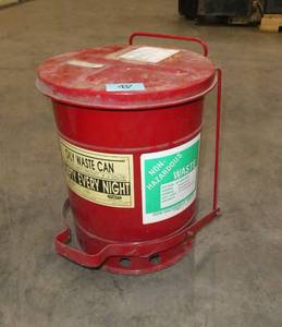 Red oily waste can with foot operated cover