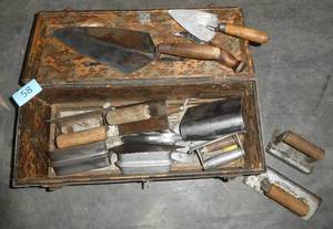 Vintage box full of vintage cement tools in nice shape