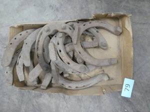 Box of old horse shoes