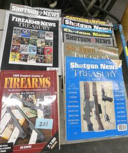 Lot of Shotgun News magazines and large catalog of Firearms book