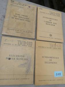 Old Army trainingtechnical manuals for electron tubes, power supplies, telephony, carrier and repeaters