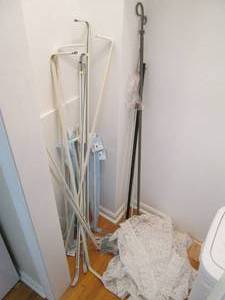 Curtain rods (several new in pkg), ...