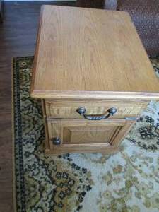 Oak End table with rear swing out m...