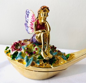 lot 70 image: Whimsical Fairy on a Swan Enameled Trinket Box by CR