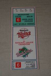 lot 16 image: 1987 World Series Game 6 Original Ticket - Twins vs Cardinals