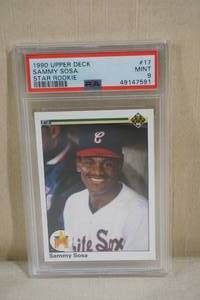 lot 95 image: 1990 Upper Deck Sammy Sosa Star Rookie Card -PSA 9