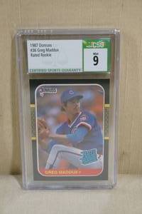 lot 96 image: 1987 Donruss Greg Maddux Rated Rookie Card - CSG 9